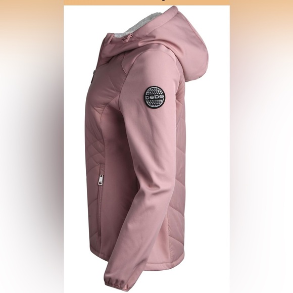 NWT Bebe Hooded Quilted Jacket - Dusty Rose -Sherpa Lined Hood & Rhinestone Logo - Picture 8 of 14